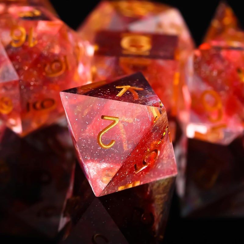 FugaCity DND Dice Set,Liquid Core Handmade Sharp Edge 7 Piece Resin Dice-Dungeons and Dragons Polyhedral Dice Set, D&D Dice Set with Gift Dice Case for RPG MTG Table Games （Red - Image 5
